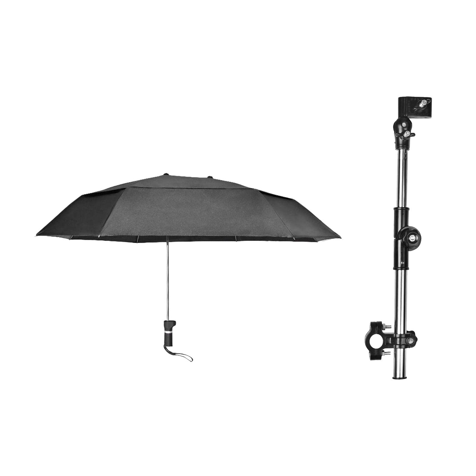 Harilla Sombrilla de Playa con Abrazadera Universal Ajustable, Sombrilla de Golf Portátil para Silla, Golf, Cochecito de Bebé, Patio, Pesca, Etc, Negro Doble Capa