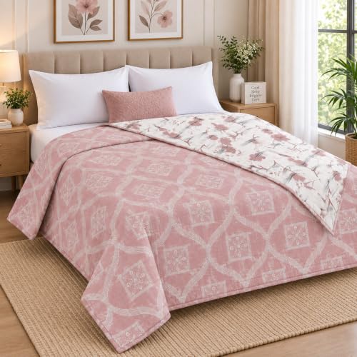 Image of Amazon Brand - Umi Double Bed Dohar Blanket Cotton 160 TC | AC Quilt 84x96 Inches | Three Layer Soft Lightweight Comforter | Trendy Elegant Bedspread