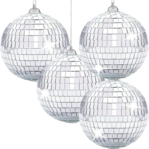 4-Stücke Silber 10cm Spiegel Disc Ball Spiegel Disc Ball Ideal für eine Party oder DJ Effekt Weihnachtslicht Hängende Disc Licht