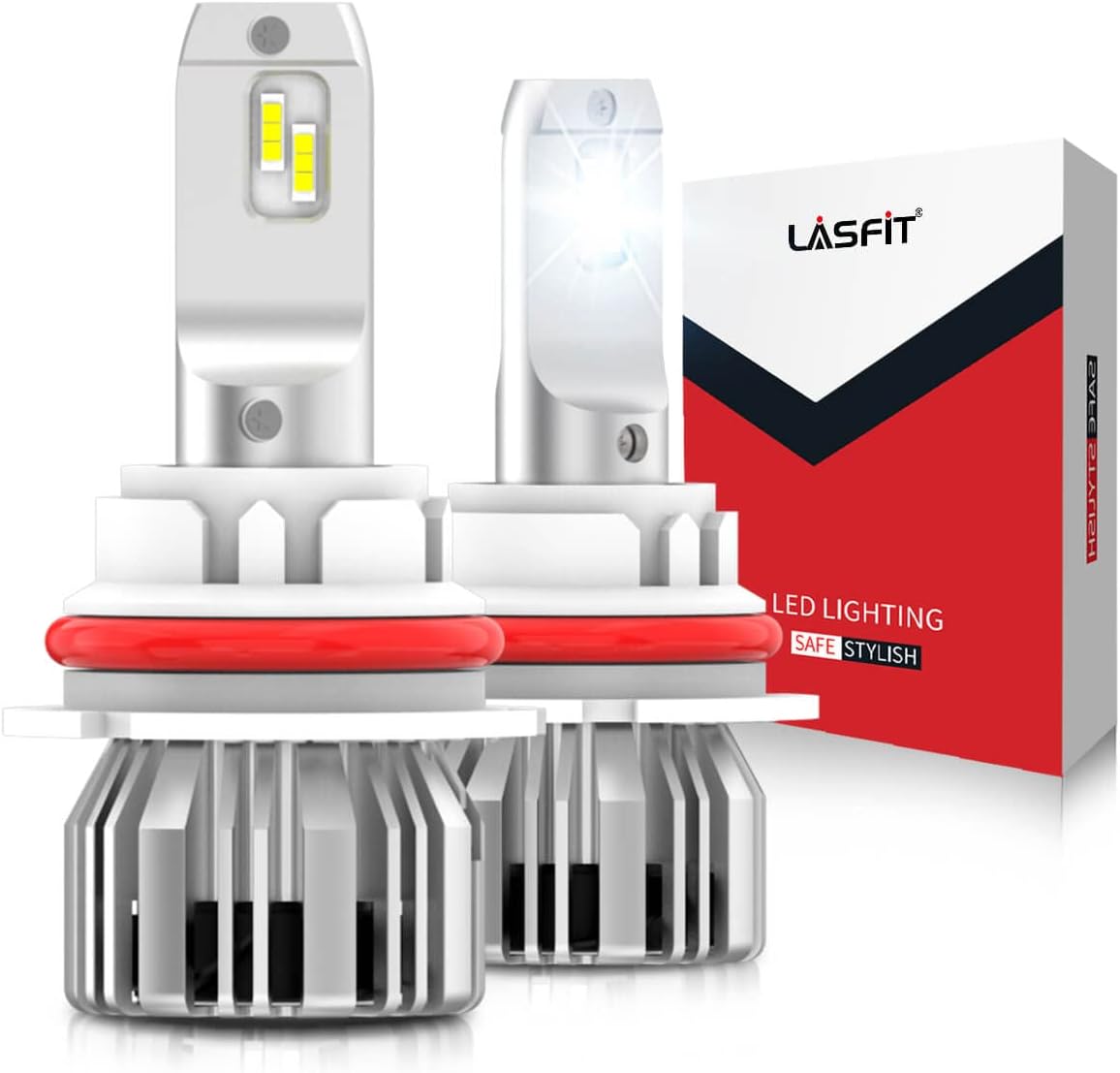 LASFIT 9007 HB5 LED Light Bulbs, 300% Super Brighter, 6000K Cool White 9007 LED Conversion Kit, Plug-and-Play 9007 Halogen Replacement, Mini Size, Non-Polarity, Pack of 2