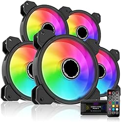 Ventilador Cubo EZDIY-FAB Ventilador de carcasa de ordenador 120mm,Ventilador Aura Sync de placa base,Velocidad ajustable,Ventilador RGB Direccionable para cubo de ventilador y Remote-5 Pack