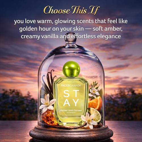 Image of FACES CANADA STAY Amber Until Sunset Eau de Parfum for Women, 50ml | Long-Lasting Oriental, Ambery Vanilla Perfume with Bergamot, Amber, Vanilla & Musk | Warm Day-to-Night Scent| Gifts for Women | Premium Fragrance