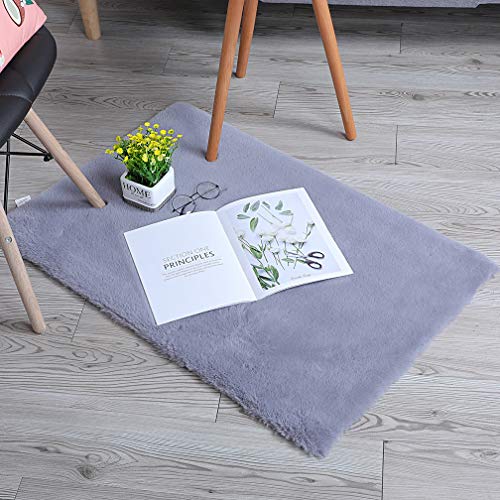 HEQUN Alfombra De Piel De Conejo Artificial,Antideslizante Lujosa Suave Lana Artificial Alfombra para salón Dormitorio baño sofá Silla cojín (Gris, 75x120cm)