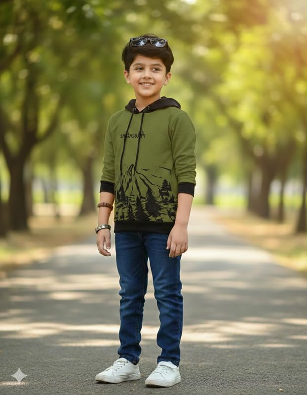 Image of Kids Boys & Girls Cotton Hooded Neck Full Sleeves Printed T-Shirt|Trendy Adventure Edition T Shirts for Kids