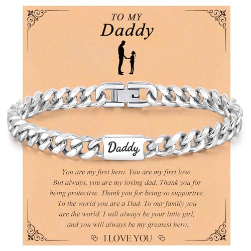 Daddy Bracelet Gifts for Men - Stainless Steel Cuban Chain Link Bracelet for Daddy, Classic Hip Hop Birthday Anniversary Valentines Christmas Father's Day Personalized Jewelry Gift from Daughter - image 1