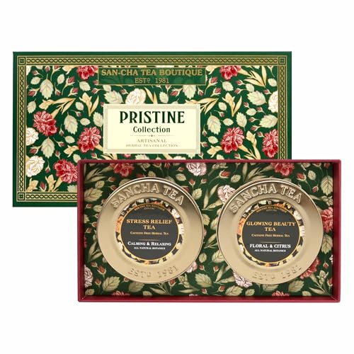 Image of Sancha Tea Boutique, Pristine Collection Gift Box, 25g x 2 Loose Leaf Herbal Teas, Caffeine-Free Herbal Tisane Assortment, Premium Luxury Tea Gift for Wellness & Gifting