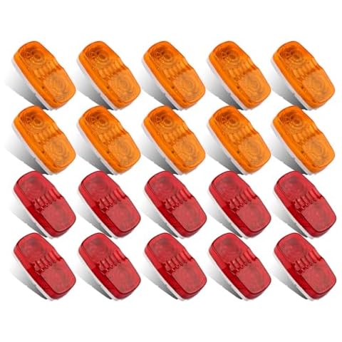 20Pcs Double Bullseye Led Marker Lights 10 LED, 10 Amber + 10 Red 2x4 Rectangle Rectangular Led Side Marker RV Clearance Running Lights Trailer Camper Motorhome Sealed Surface Mount 12V Waterproof Cover