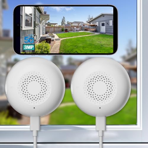 volmees 3MP Window Cameras for Home Security-2 Pack, 5GHz & 2.4GHz WiFi Dome Security Camera with Full Color Night Vision, Person & Motion Detection, Two-Way Audio, Alexa,10X Zoom