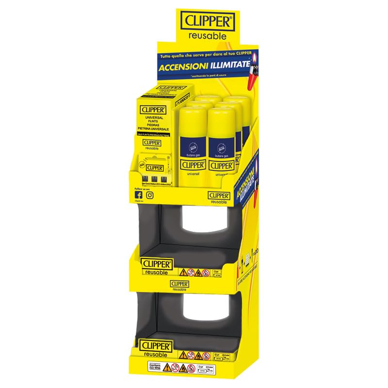 Marca ACCENDINI CLIPPER Categoria ESPOSITORE Confezione 1 Dimensioni Prodotto 60 x 18 x 14,5 cm Dimensioni Display 62 x 20 x 18 cm