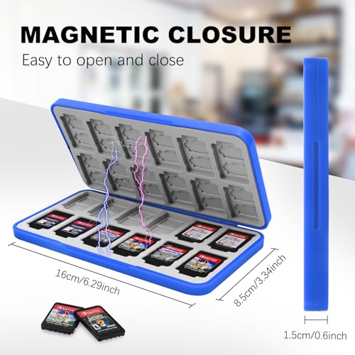 Image of FYY Nintendo Switch Game Case Holder for Switch 2 Cartridge Case with 24 Game Card Slots & 48 Micro SD Card Slots, Hard Shell, Silicone Lining Blue