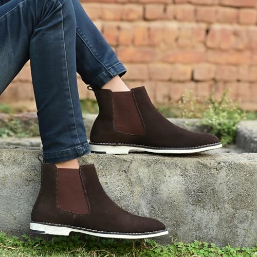 Image of Blue Leather By Centrino Genuine Leather Men's Formal and Casual Leather Boots | Versatile and Sophisticated Chelsea Boots for Every Season | Fashionable Elegant Boots for Any Occasion (3964)