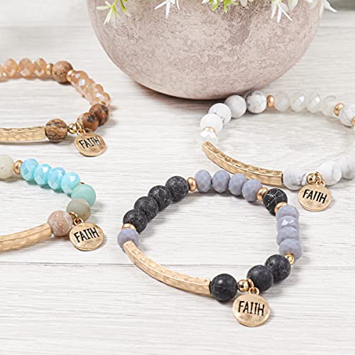 Image of RIAH FASHION Inspiration Engraved Bar Sparkly Crystal Bead Bracelet - Religious Christian Message Stretch Strand Cuff Bangle Lord, Amazing Grace, Philippians Bible