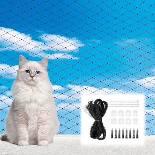 Katzennetz für Balkon ohne Bohren inkl, Katzennetz Drahtverstärkt 3x5m, Katzenschutznetz Wetterfest mit Klebehaken und Silikonkleber, Katzennetz Drahtverstärkt, Einfach mit dem Katzennetz Balkon