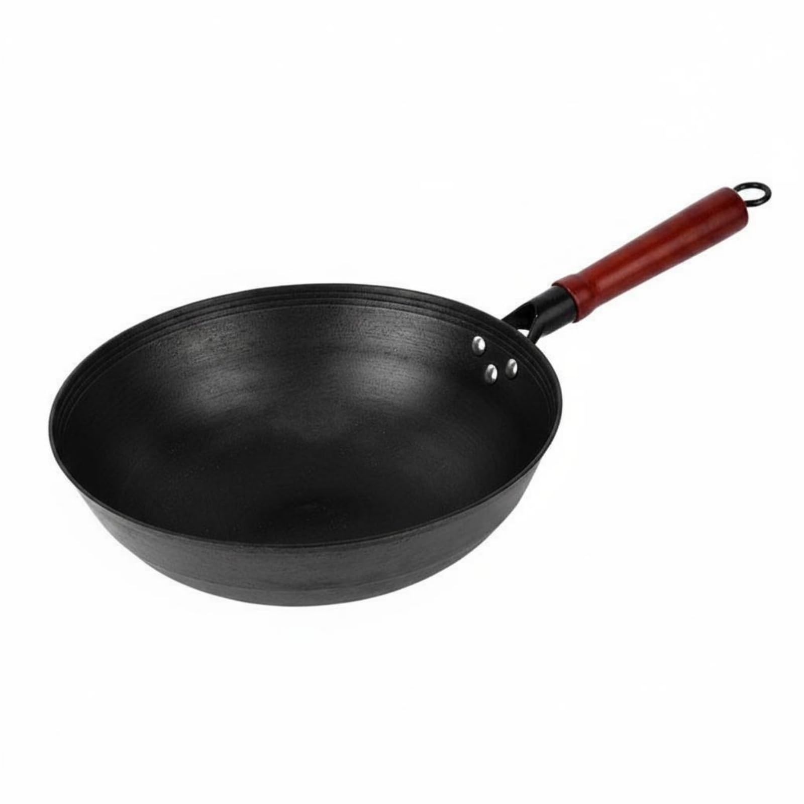 Wok de Hierro Fundido Sartén Olla Cazo con Fondo Redondo para Cocción Ágil y Aromática Superficie Curada Que Evita, 30 Cm, Olla Individual De Fondo Redondo De 30 Cm
