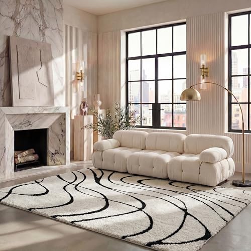 SAFAVIEH Area Rug 8x10 - Florida Shag Collection - Large - Ivory & Black, Non-Shedding & Easy Cleaning, Plush Thick Pile, Ideal for Living Room, Bedroom, Dining Space (SG471-1290)