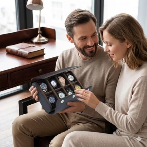 Image of essart 8-Slot Travel Watch Organizer - Elegant PU Leather Watch Roll for Collectors, Scratch-Proof & Portable Storage Watch roll case for men & women