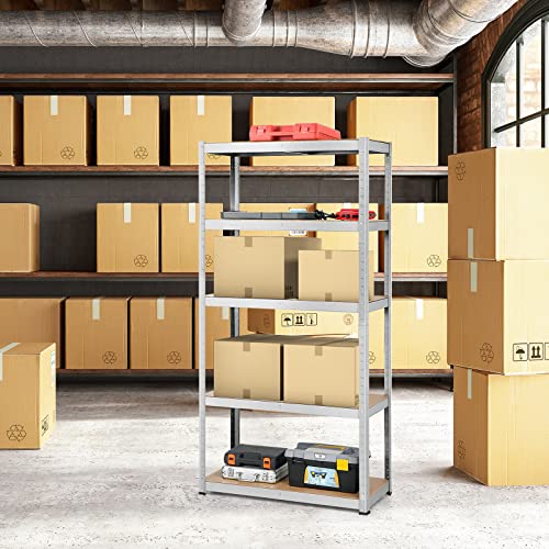Ergomaster 5 Tiers Steel Shelves For Storage Heavy Duty Garage Organization Utility Shelf Rack For Books, Kitchenware And Tools 72 X 16 X 144 In ( Set Of 4 ,Silver) #TOP1