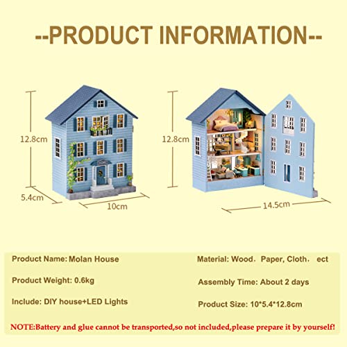 CUTEROOM Diy Dolls House Kit,Miniature Dolls House Kit with Furniture and LED Lights,Handmade Crafts Diy Miniature Room Kit for Teens Adult Gift (Molan House) - Image 2