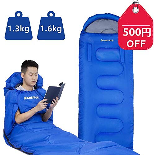 POWSURE 寝袋 手が出せる最新型 シュラフ 封筒型 軽量 コンパクト 保温 210T防水シュラフ 簡単収納 連結可能 丸洗い可能 アウトドア/防災用/テント泊/車中泊/山登り/花見/ピクニック/家族旅行/寝具 春用 夏用 秋用 冬用【収納袋付き】