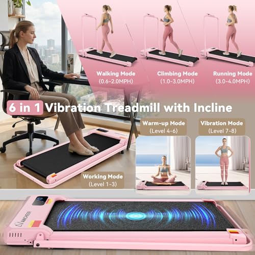 ANCHEER Walking Vibration Pad with 12% Incline & Handles,6 in 1 Foldable Under Desk Treadmill,350LBS Capacity/2S Folding/Low Noise Vibration Treadmills for Home/Office,8 Modes Control (Classic Black) - Image 6