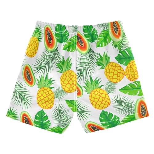 DOMIKING Papaya Fronds Pineapple White Toddler Boys' Swim Trunks Mesh Lining Swim Shorts for Boys Kids Adjustable Waist2
