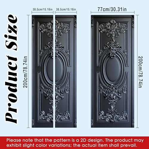 Image of Nuxovilar Black Ornate Door Stickers Peel Stick PVC 30.3x78.7 Inches