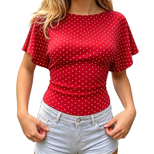 Image of Edhomenn Womens Polka Dot Top Back Tie Bow Wrap Top Going Out Tops (A04 Red, S)