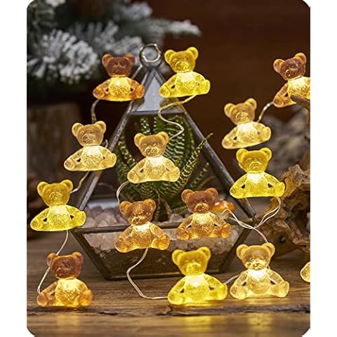 U.I STATION Cute Bear Decor String Lights, Fairy Theme Decorations Lights for Shower Decorations, Remote 8.5ft 20 LEDs with Battery & USB Plug in for Christmas Party Bedroom Camping Birthday Gift Cover