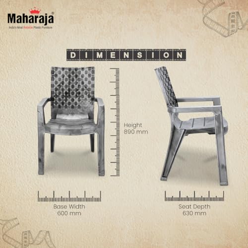 Image of MAHARAJA Heavy Duty Plastic Chairs for Home & Office | Comfortable | Arm Rest | 200Kg Capacity (Silver., Pack of 4)