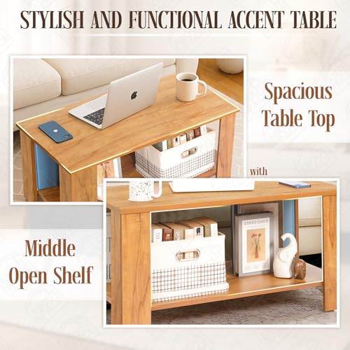 Image of ABOUT SPACE Coffee Table - Portable Wooden Centre Table with Storage, Open Rack & Corner Baffles - Furniture - Sofa /Tea /Teapoy for Living Room, Home, Office (Teak - L 90 x B 55 x H 45 cm)