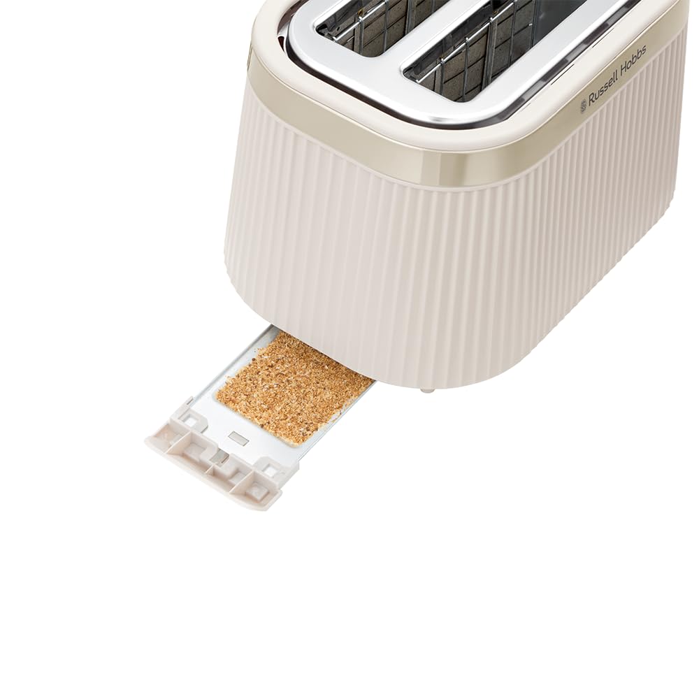 Russell Hobbs Grille pain [pour 2 tranches] Brontë Stone (6 réglages, finition beige mate, accents dorés, décongélation, réchauffage, surélévation, Lift et Look, support pour petits pains) 26761-56