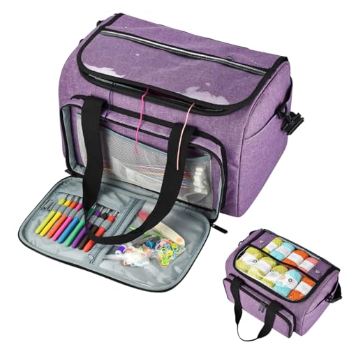 Image of Weabetfu Large Crochet Bag Knitting Bags and Totes Organizer Huge Yarn Bag Storage for Crocheting Knitter,Crochet Hooks,Knitting Needles Kit,Supplies,Yarn - Ideal Crochet & Knitting Gift(Purple)