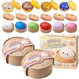 Dumplings Squishy, Glitter Dumpling Squishy, Squishiest Dumplings with Steamer Box, Random Color, Non-Edible, Find the Ultra-Rare White Glitter Variant (Random-Set C,2Pc)