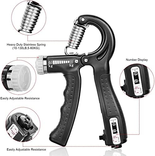 Hand Grip Strengthener Adjustable Resistance 5-60Kg Forearm Exerciser Grip Strength Trainer for Muscle Building Fingers