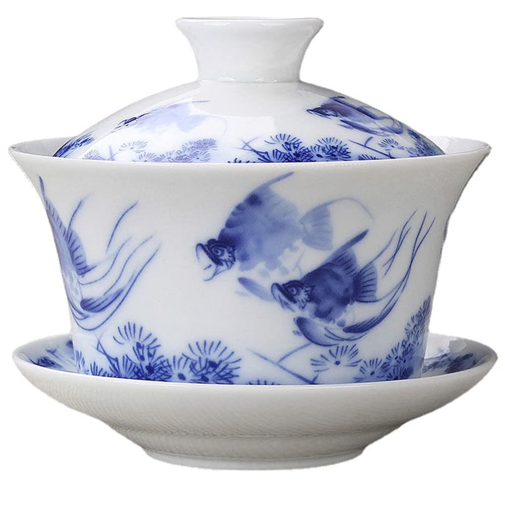 PAYNAN 280ml Household Teacup Bowl Tea Set Blue White Porcelain Gaiwan Kung Fu Tea Set Tureen