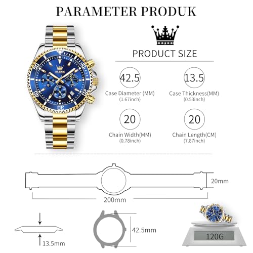 Image of OLEVS Mens Wrist Watch Green Big Face Luxury Dress Stainless Steel Analog Quartz Waterproof Chain Watch for Men Date