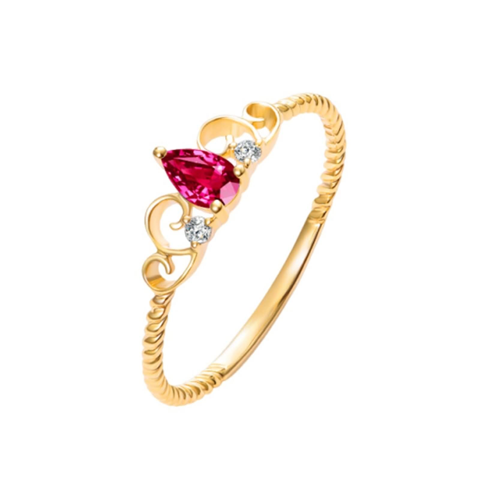Anillo Mujer Alianza de Oro 9K / 14K / 18K, Corona y Gota de Agua con Rubí de 0,35 ct y Diamante, Anillos Oro Amarillo y Rojo Compromiso Mujer
