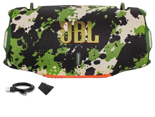 JBL Xtreme 4 Portable Bluetooth Speaker, IP67 Waterproof, 24 Hrs Playtime (Camo) (JBLXTREME4CAMOAM) + USB-C Cable + Microfiber Cloth
