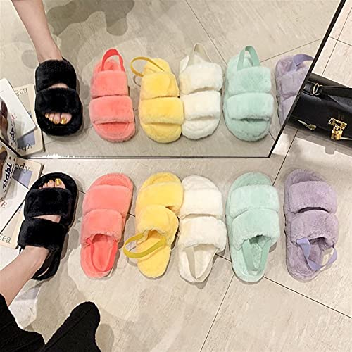 Cute Slippers Open Toe House Slippers Slides Sandals Two Band Fluffy Slippers with Strap Outdoor Sandal Slippers Non-Slip Slide Houseshoes Memory Foam Slippers (D 42