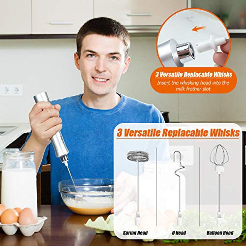Milk Frother Handheld, Dallfoll USB Rechargeable Electric Mini Foam Maker for Coffee Lattes, 3 Speeds Milk Foamer Drink Mixer with 3 Whisks for Bulletproof Coffee, Cappuccino, Matchatproof Coffee, Matcha