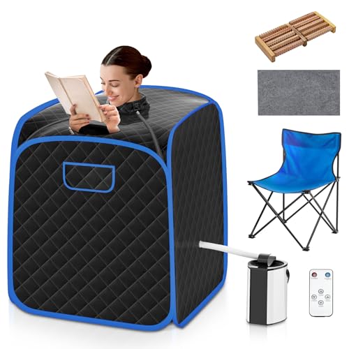 COSTWAY Portable Steam Sauna, 3L Foldable Sauna Spa with Remote Control, 9-Gear Temperature and Timer, Atomization Function, Personal Sauna tent for Weight Loss, Detox Relaxation at Home (Black)