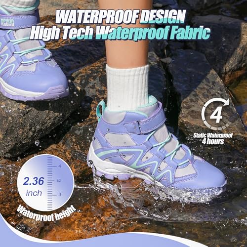 R CORD Kids Hiking Boots Kids Hiking Shoes Girls Hiking Boots Waterproof Non-Slip Girls Hiking Shoes for Outdoor Rugged Quick Closure Durable TPR Traction Outsole2