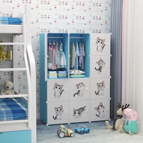 Image of Sunderlook Plastic Wardrobe for Kids Clothes - 12 Door Collapsible Wardrobe, Baby Cupboard, Cupboard for Kids, Baby Almirah for Clothes and Toys, Foldable Almirah for Clothes (Blue KTP2, 12 Door)