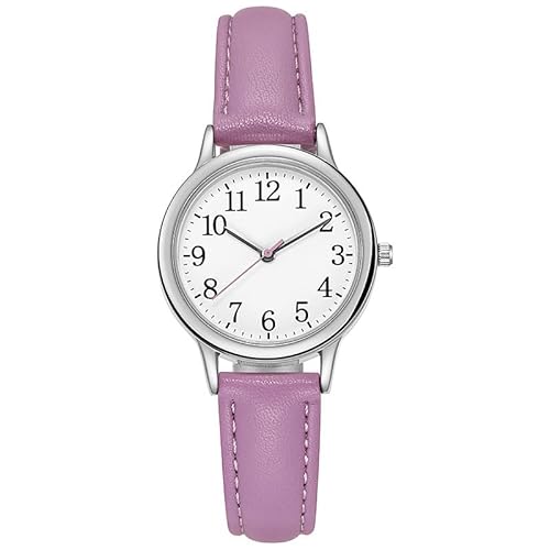 Reloj de mujer, analógico, de cuarzo, con correa de piel, reloj de pulsera para mujer, estilo clásico, informal, de cuarzo, para vestir, morado, Correa Reloj de mujer, analógico, de cuarzo, con correa de piel, reloj de pulsera para mujer, estilo clásico, informal, de cuarzo, para vestir, morado, Correa