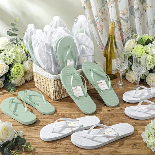 Image of Unittype Flip Flops Bulk for Wedding Guest Slippers Wedding Flip Flops with Cards Bags for Pool Beach Party