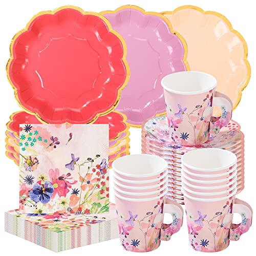 Talking Tables Blossom Girl Party Bundle | Plates, Napkins, Cups With Saucers | Floral Feminine Events, Weddings, Baby Showers, Bridal Parties, Afternoon Tea Time #TOP5