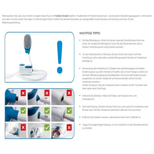 Livington SteamTouch - ergonomischer Handdampfreiniger - Dampfreiniger Handgerät gegen Schmutz, Gerüche, Keime, Bakterien - Reinigung für Küche, Bad, Polster - Steam Cleaner für hygienische Sauberkeit