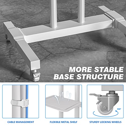 Rfiver Mobile Tv Stand Rolling Cart With Tilt Mount/Locking Wheels For 40-83 Inch Flat Screen/Curved Tvs Up To 110Lbs, Portable Floor Stand With Laptop Shelf, Height Adjustable, White #TOP3