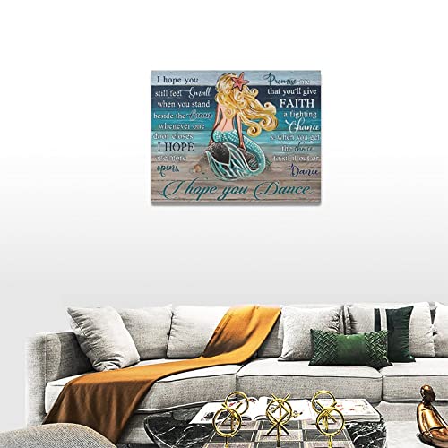 Mermaid Bathroom Wall Art I Hope You Dance Inspirational Quotes Pictures Canvas Prints Blond Hair Mermaid Ocean Painting Wall Decor Modern Artwork Home Decor For Girls Room Bedroom 16"X12" #TOP2