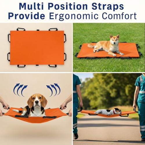 Image of Pet Stretcher for Dogs - Emergency Animal Carrier, 300lb Weight Limit, 44 inchx28 inch Size, with 8 Safety Straps for Easy Transport（Orange）